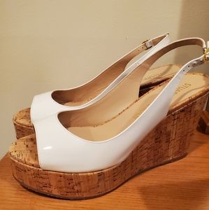 Stuart Weitzman White Patten Leather Cork Wedges fits lime an 11M